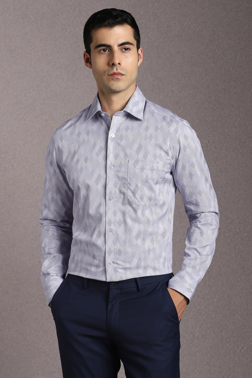 Men Light Blue Print Full Sleeves Formal Shirt-Light Blue