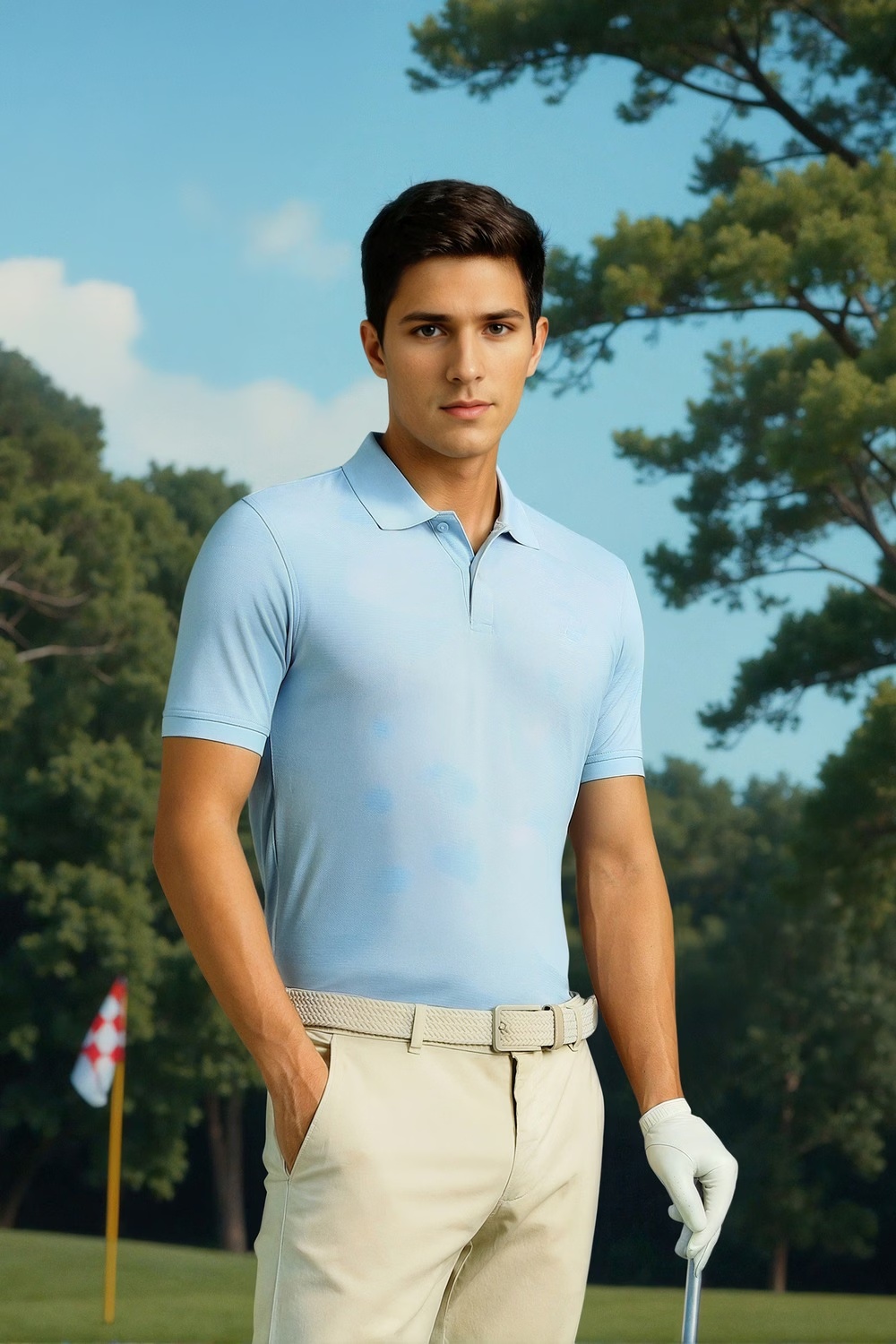 Men Light Blue Textured Polo Neck T-shirt-Light Blue