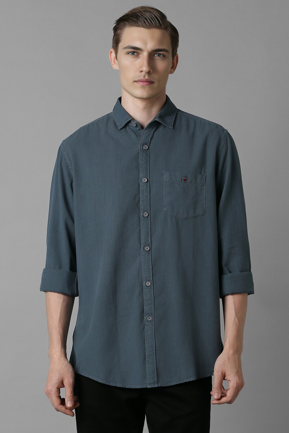 Men Blue Slim Fit Textured Full Sleeves Casual Shirt-Blue