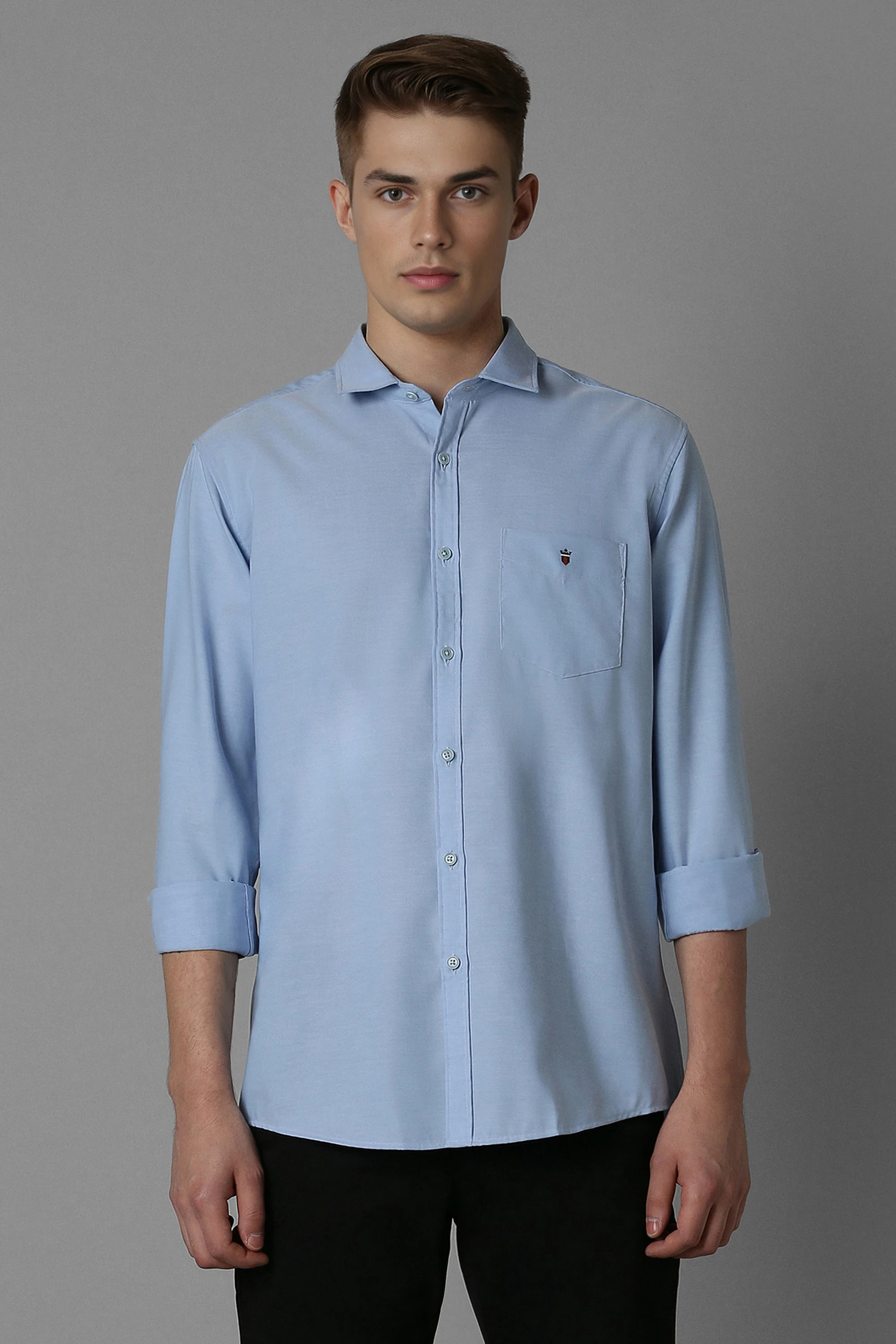 Men Blue Slim Fit Solid Full Sleeves Casual Shirt-Blue