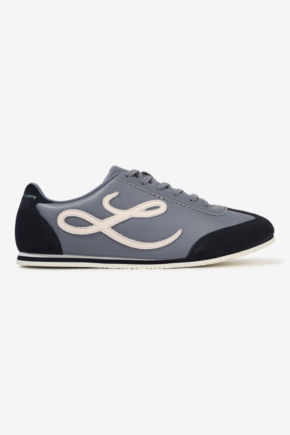 Men Grey Leather Sneakers with White Signature Branding-Grey