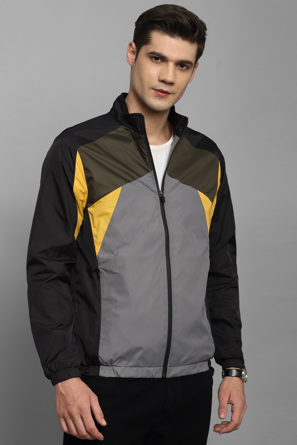 Men Casual Black Patterned Jackets-Black