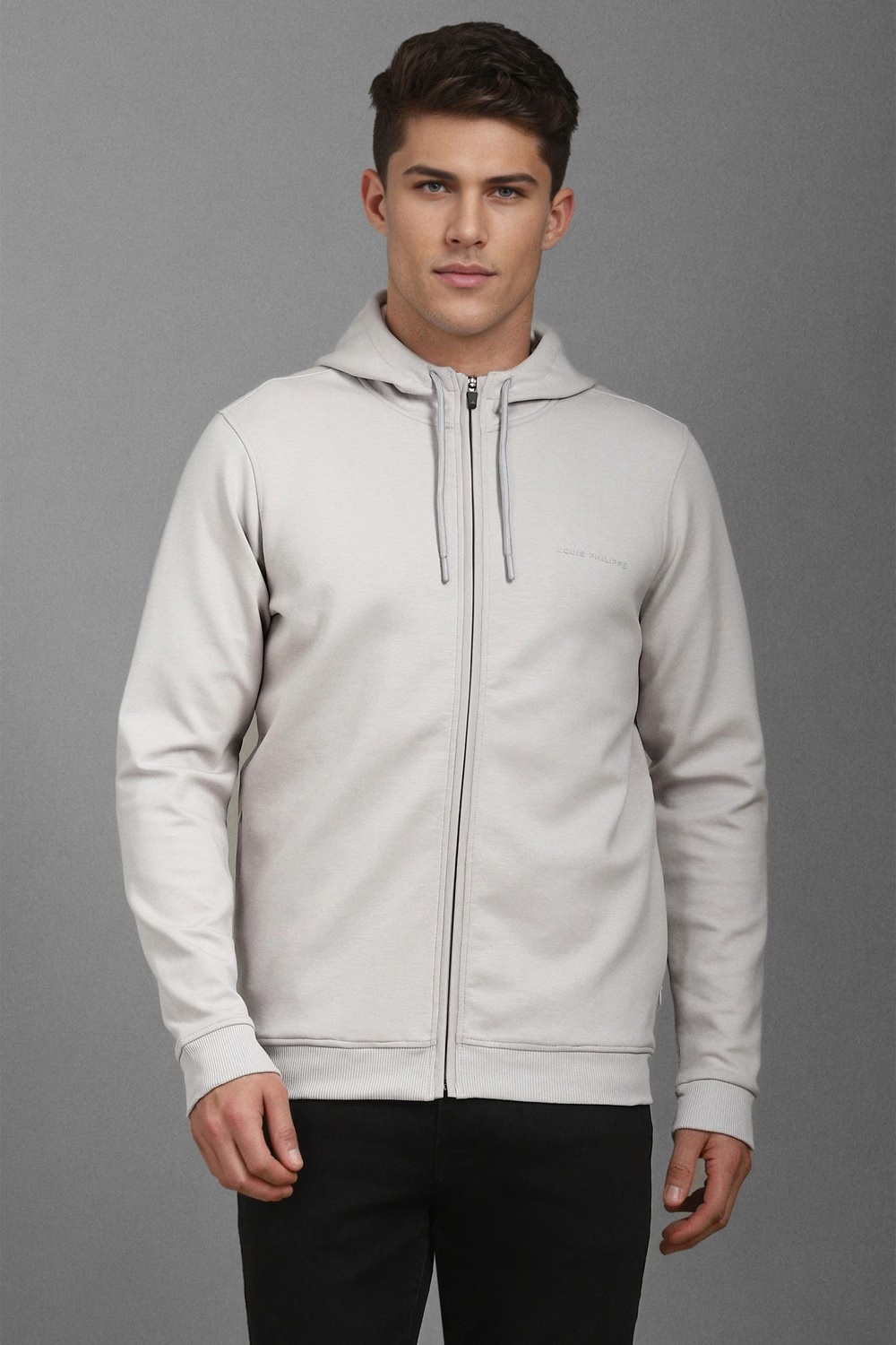 Men Casual Grey Solid Sweatshirt-Grey
