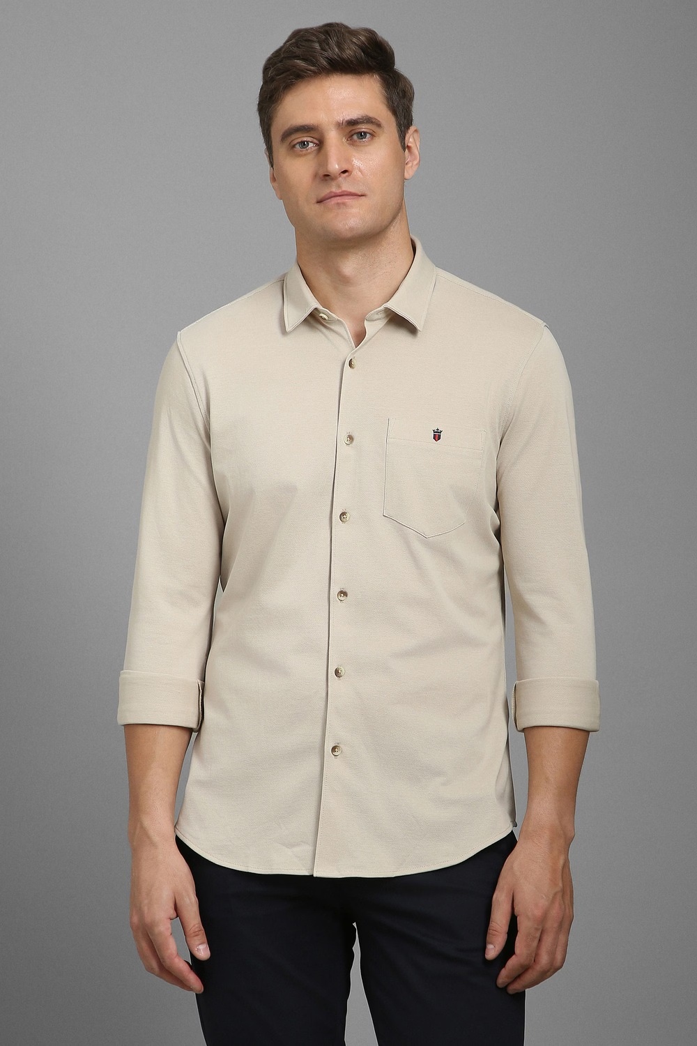 Men Beige Super Slim Fit Textured Full Sleeves Casual Shirt-Beige