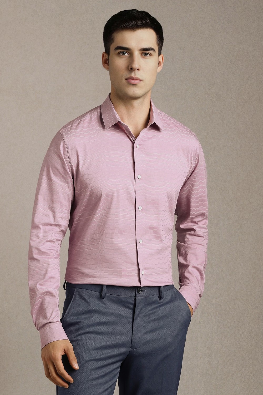 Men Pink Textured Full Sleeves Casual Shirt-Pink