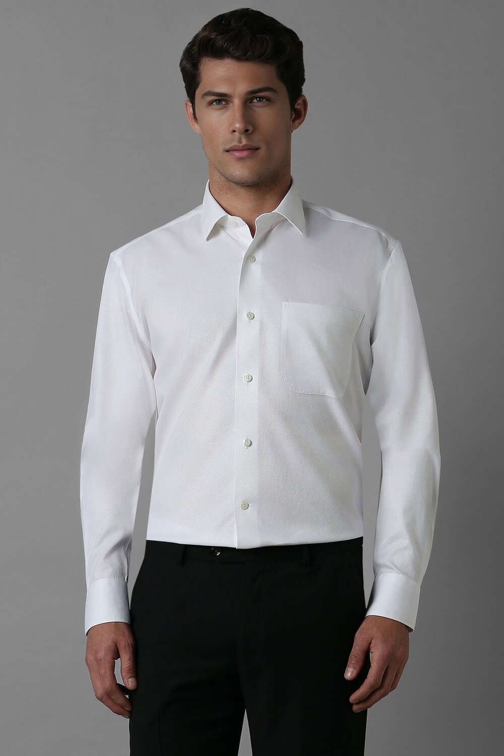 Men White Classic Fit Textured Full Sleeves Formal Shirt-White