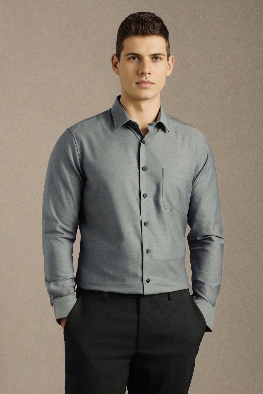 Men Grey Textured Full Sleeves Formal Shirt-Grey
