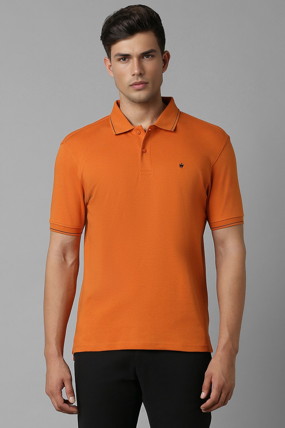 Men Orange Solid Polo Neck T-shirt-Orange