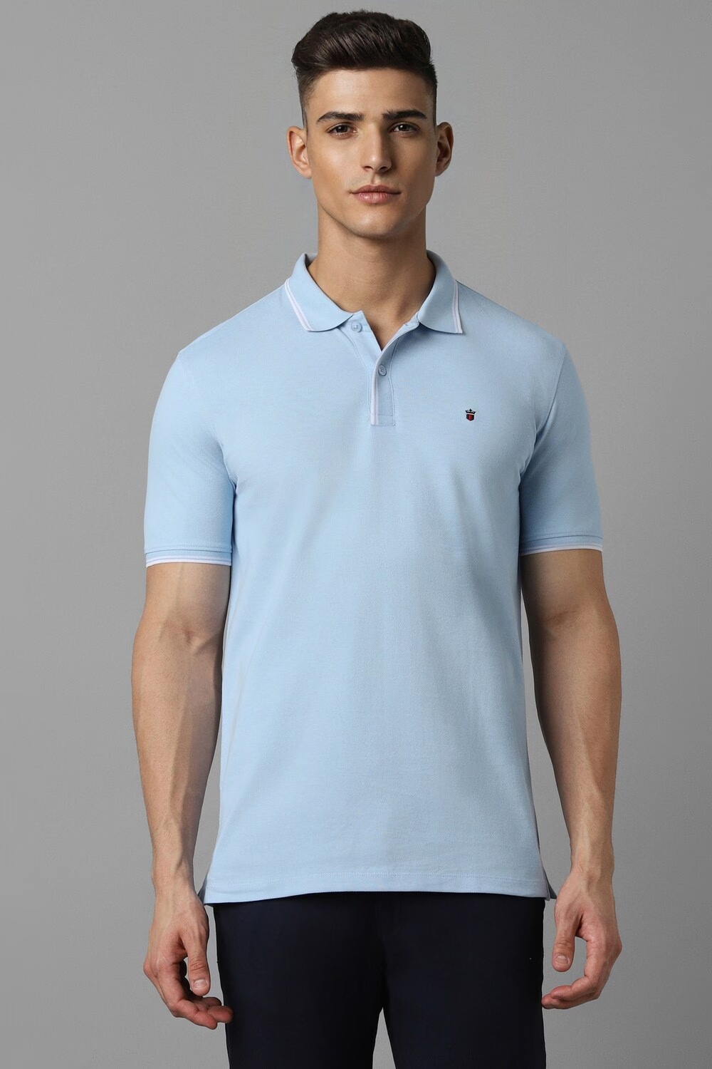 Men Blue Solid Polo Neck T-shirt-Blue