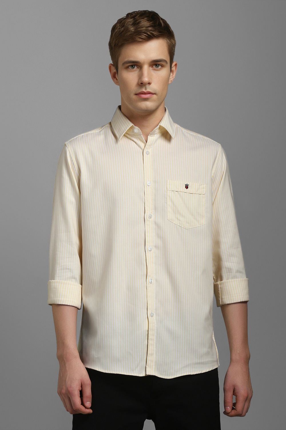 Men Yellow Slim Fit Stripe Full Sleeves Casual Shirt-Yellow