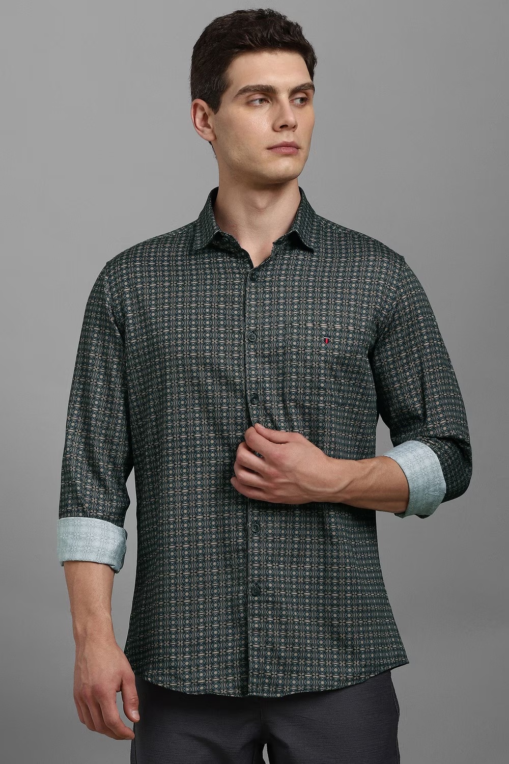 Men Chacoal Print Full Sleeves Casual Shirt-Chacoal