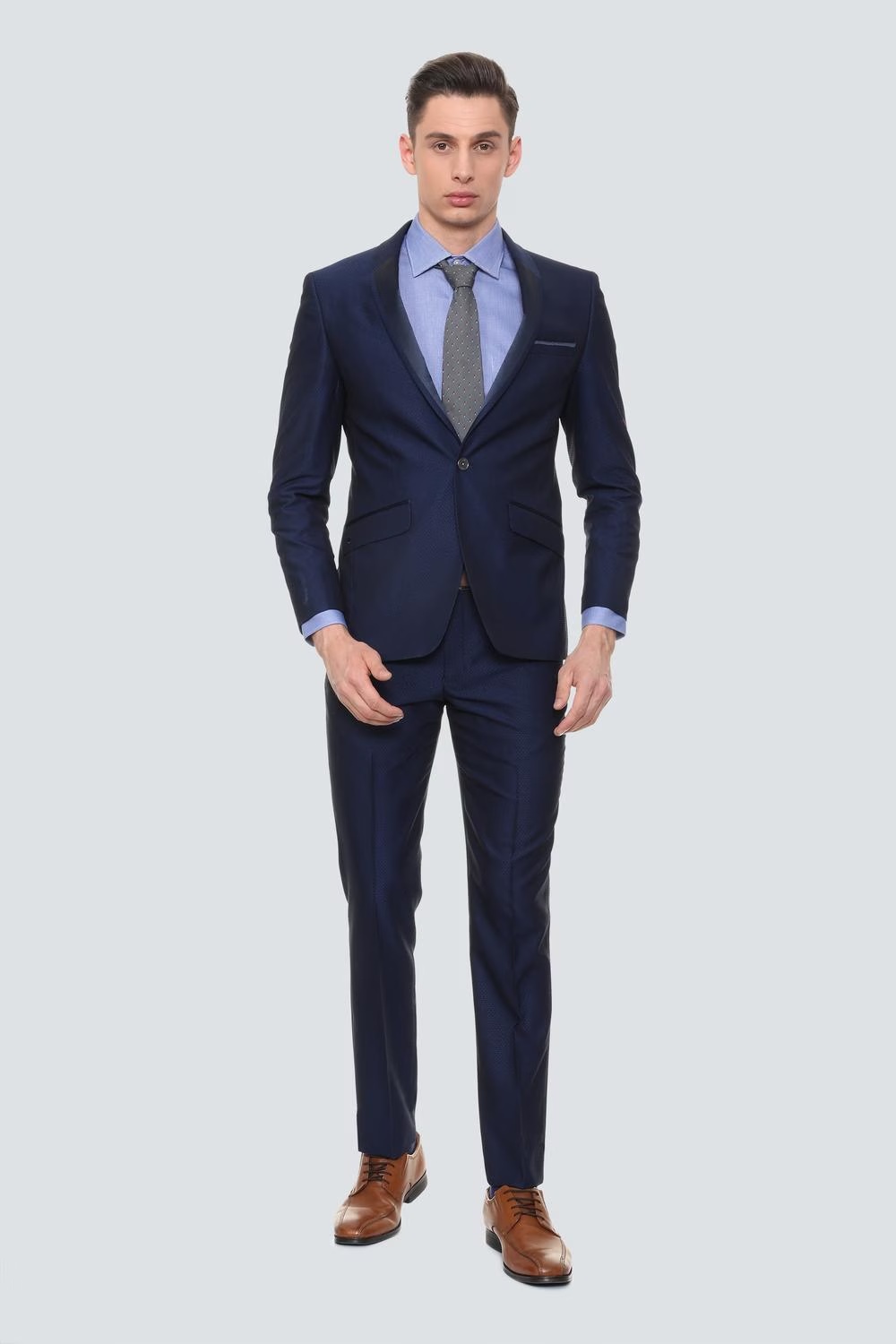 Men Blue Slim Fit Textured Formal Two Piece Suit-Blue