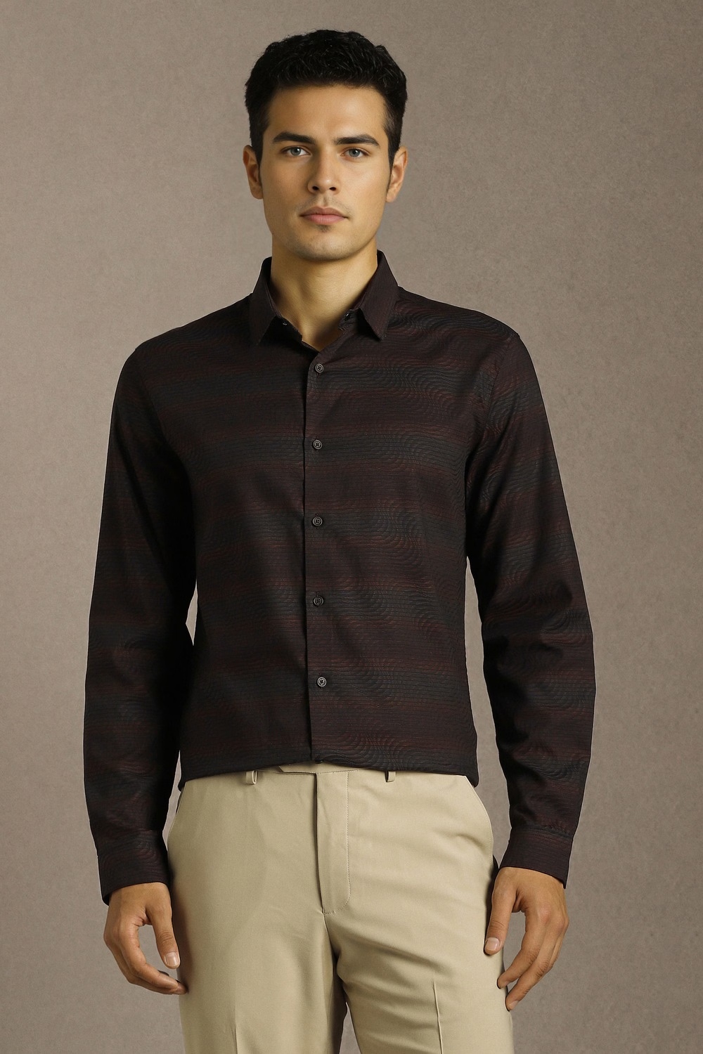 Men Brown Print Full Sleeves Casual Shirt-Brown