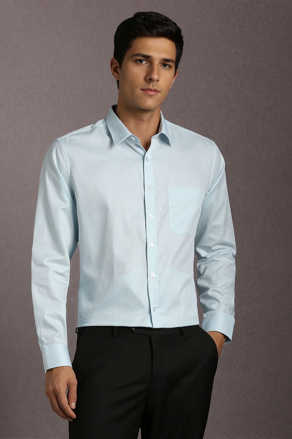 Men Light Blue Textured Full Sleeves Formal Shirt-Light Blue