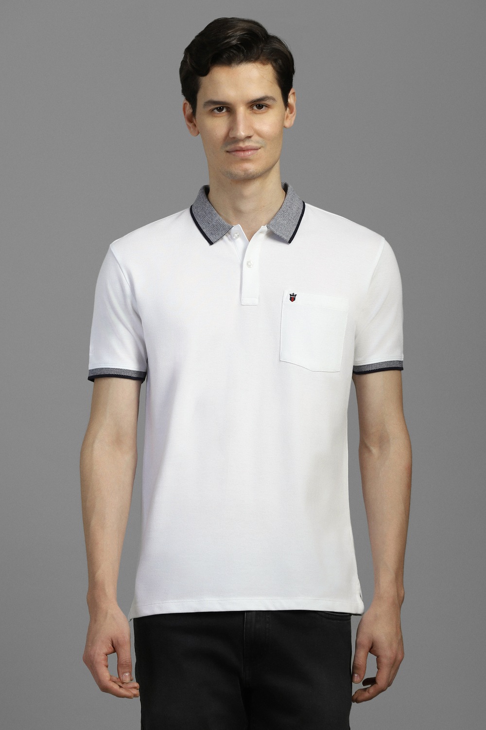 Men White Solid Polo Neck T-shirt-White