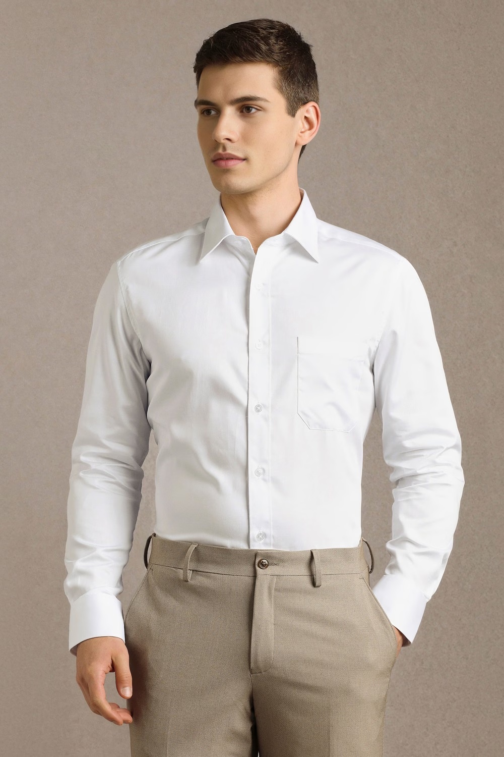 Men White Solid Full Sleeves Formal Shirt-White
