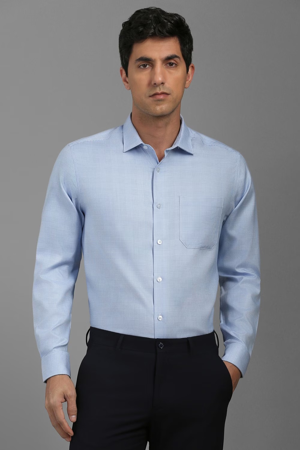 Men Light Blue Slim Fit Check Full Sleeves Formal Shirt-Light Blue