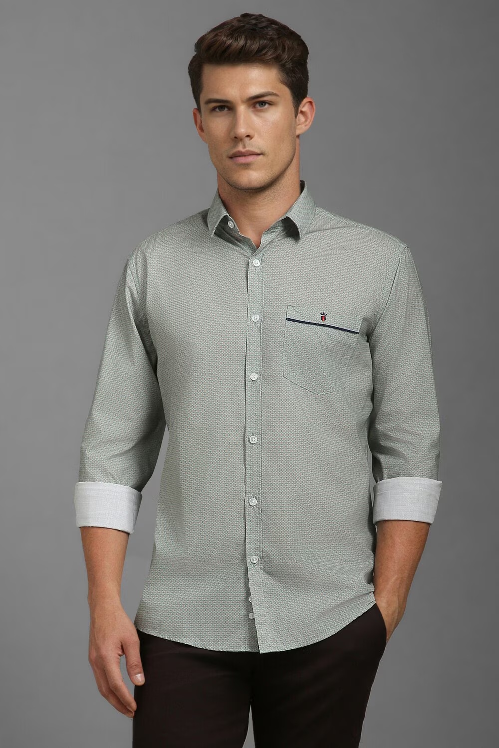 Men Olive Slim Fit Print Full Sleeves Casual Shirt-Olive