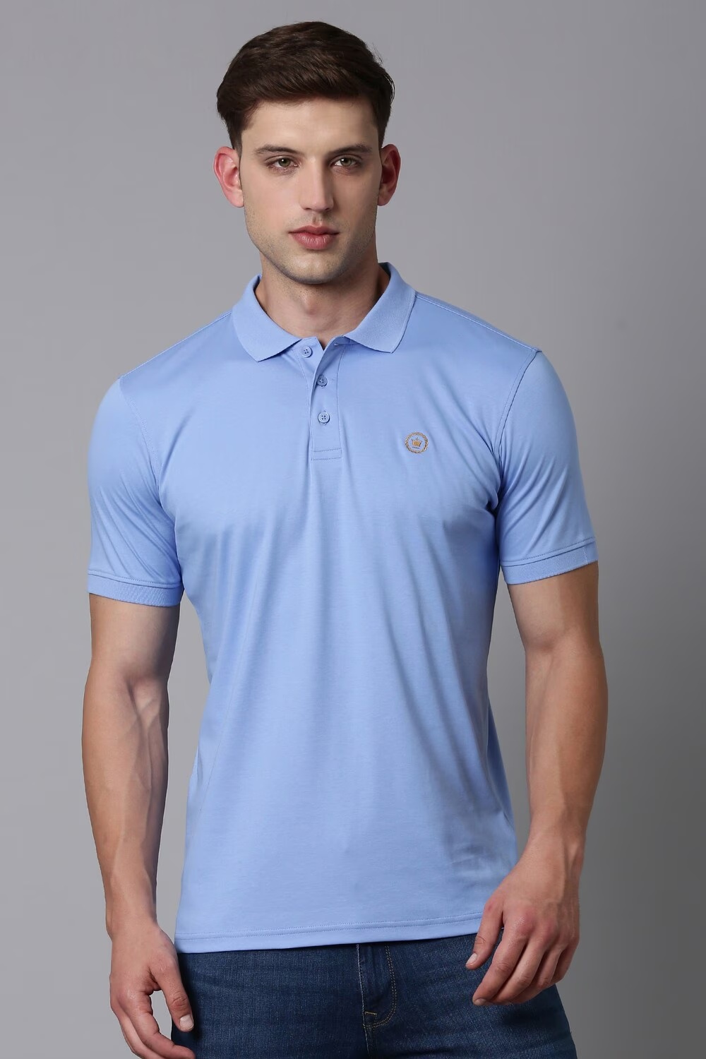 Men Blue Solid Polo Neck T-shirt-Blue