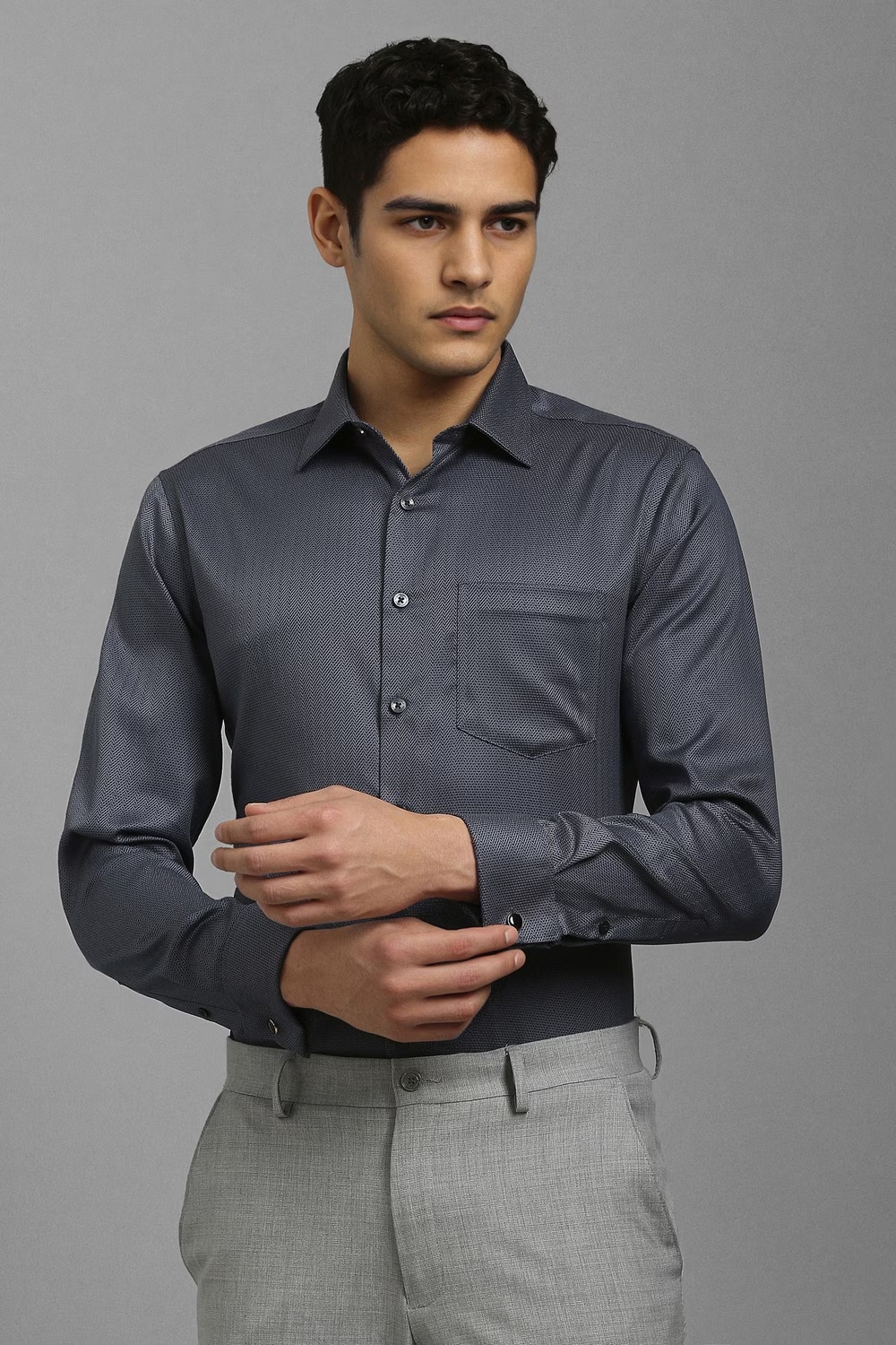 Men Grey Textured Full Sleeves Formal Shirt-Grey