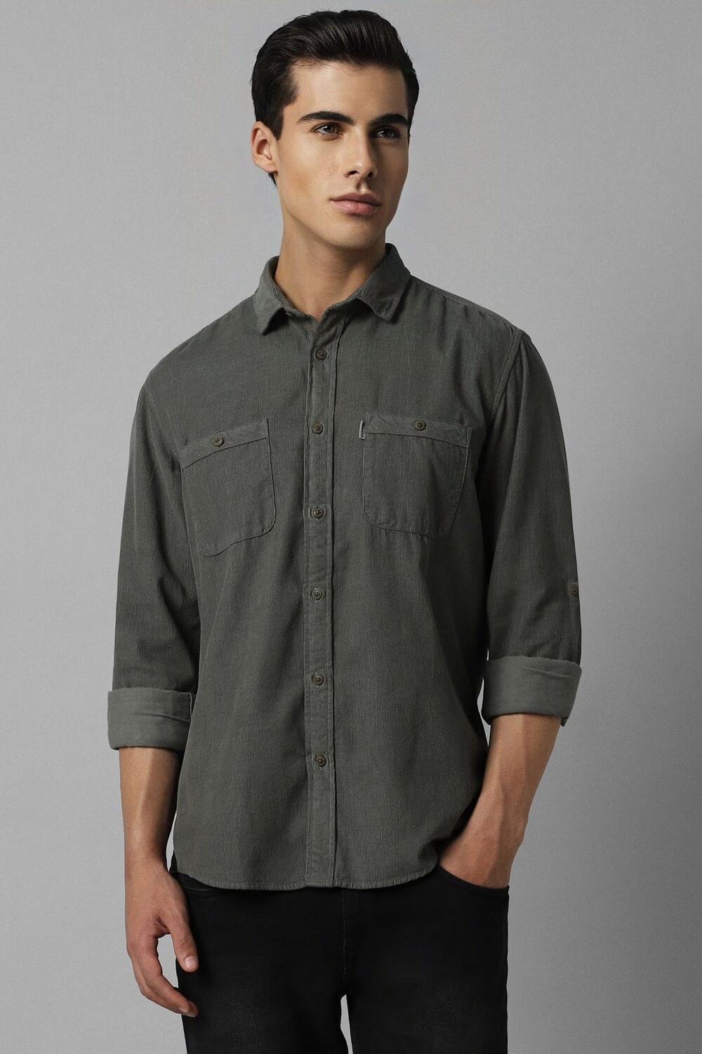 Men Green Slim Fit Textured Full Sleeves Casual Shirt-Green