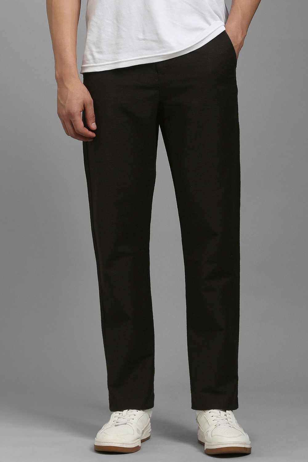 Men Brown Textured Flat Front Casual Trousers-Brown 1 68009-men-brown-textured-flat-front-casual-trousers-brown-1.jpg