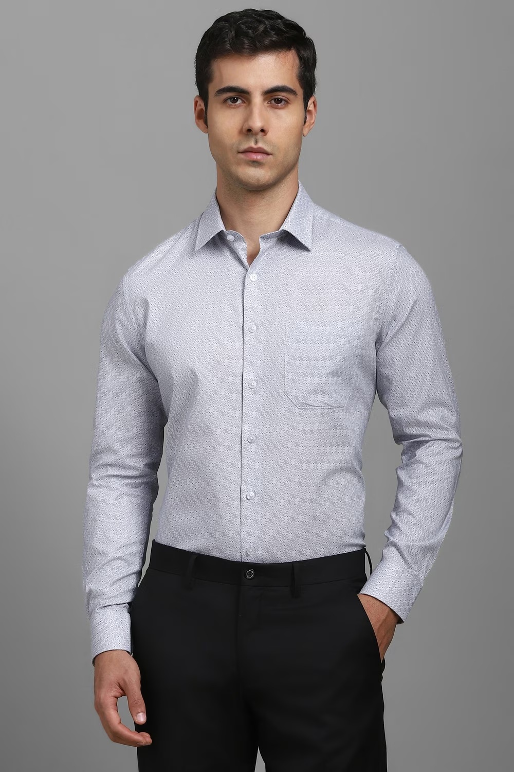 Men White Slim Fit Print Full Sleeves Formal Shirt-White