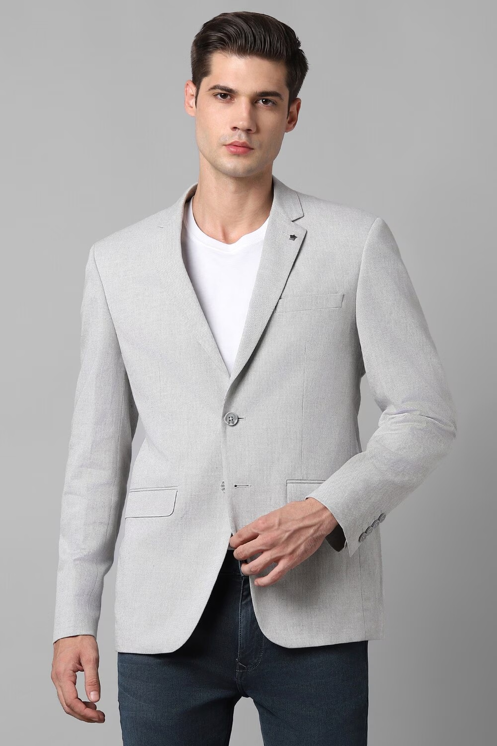 Men Grey Slim Fit Textured Formal Blazer-Grey