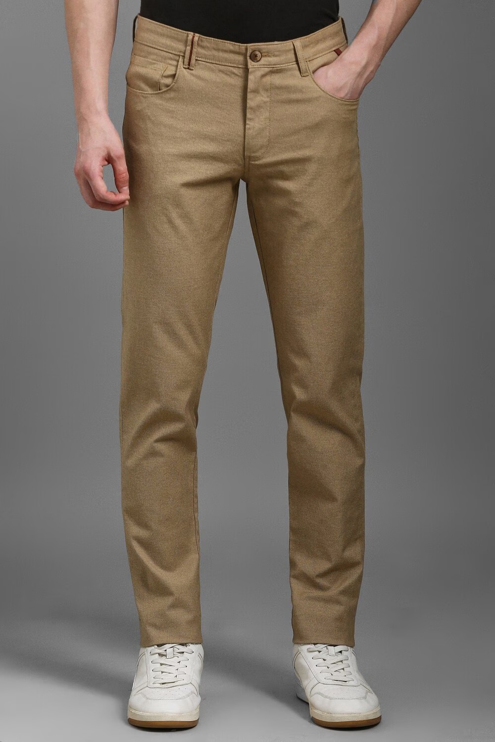 Men Brown Slim Fit Textured Flat Front Casual Trousers-Brown