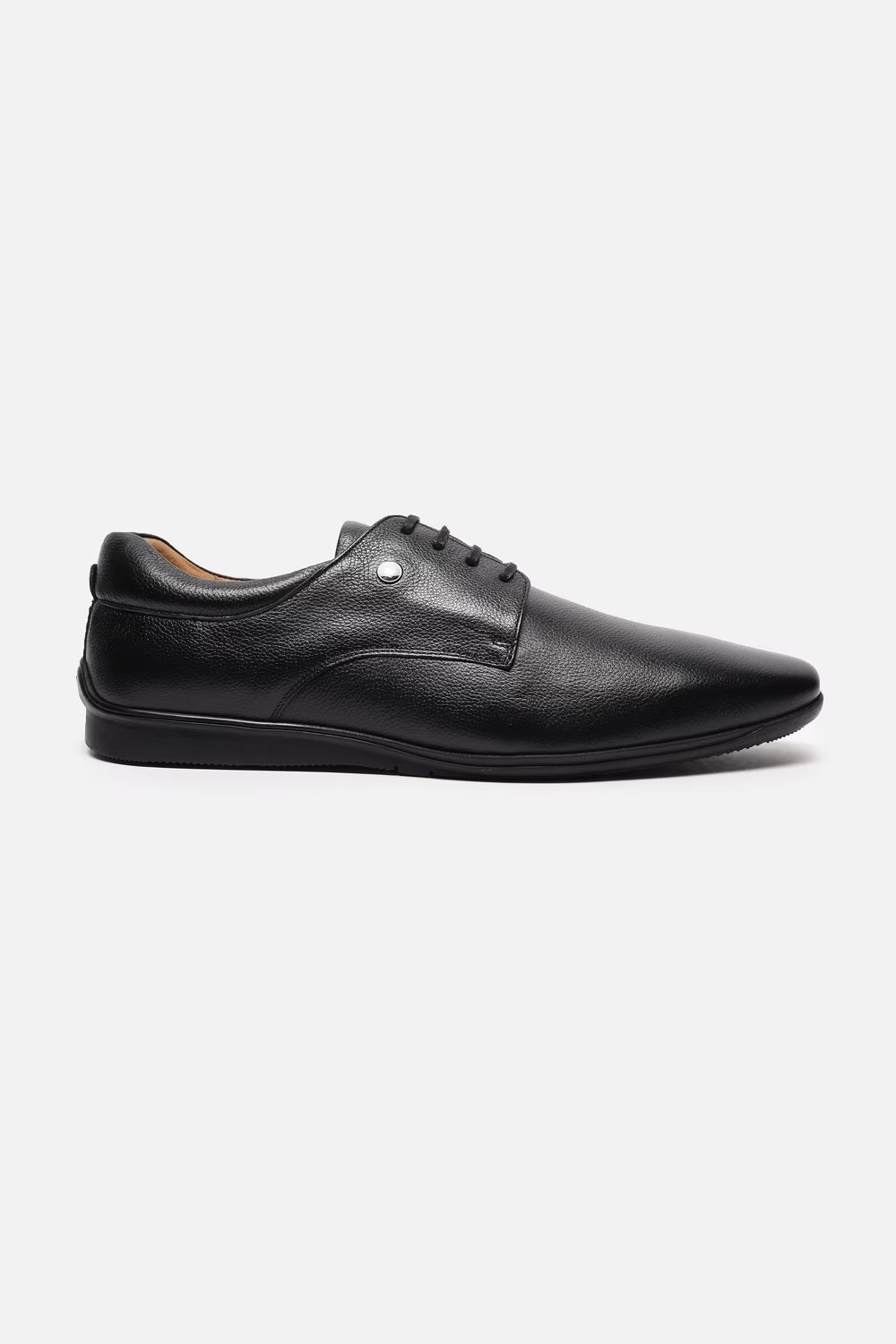 Men Black Leather Lace Up Shoes-Black