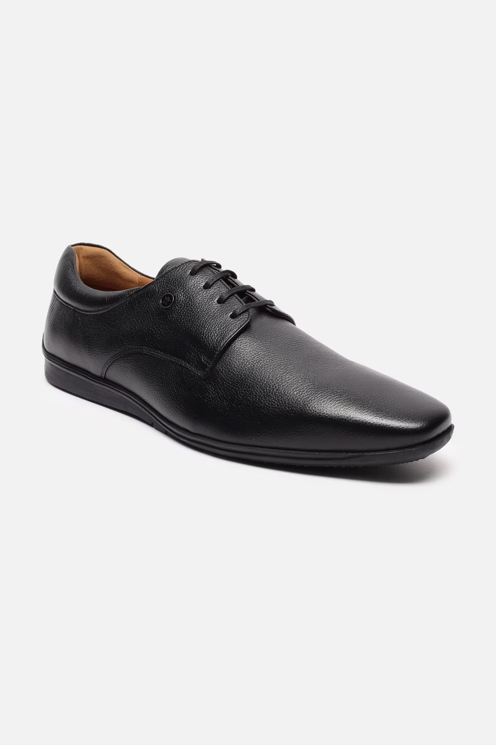 Men Black Leather Lace Up Shoes-Black