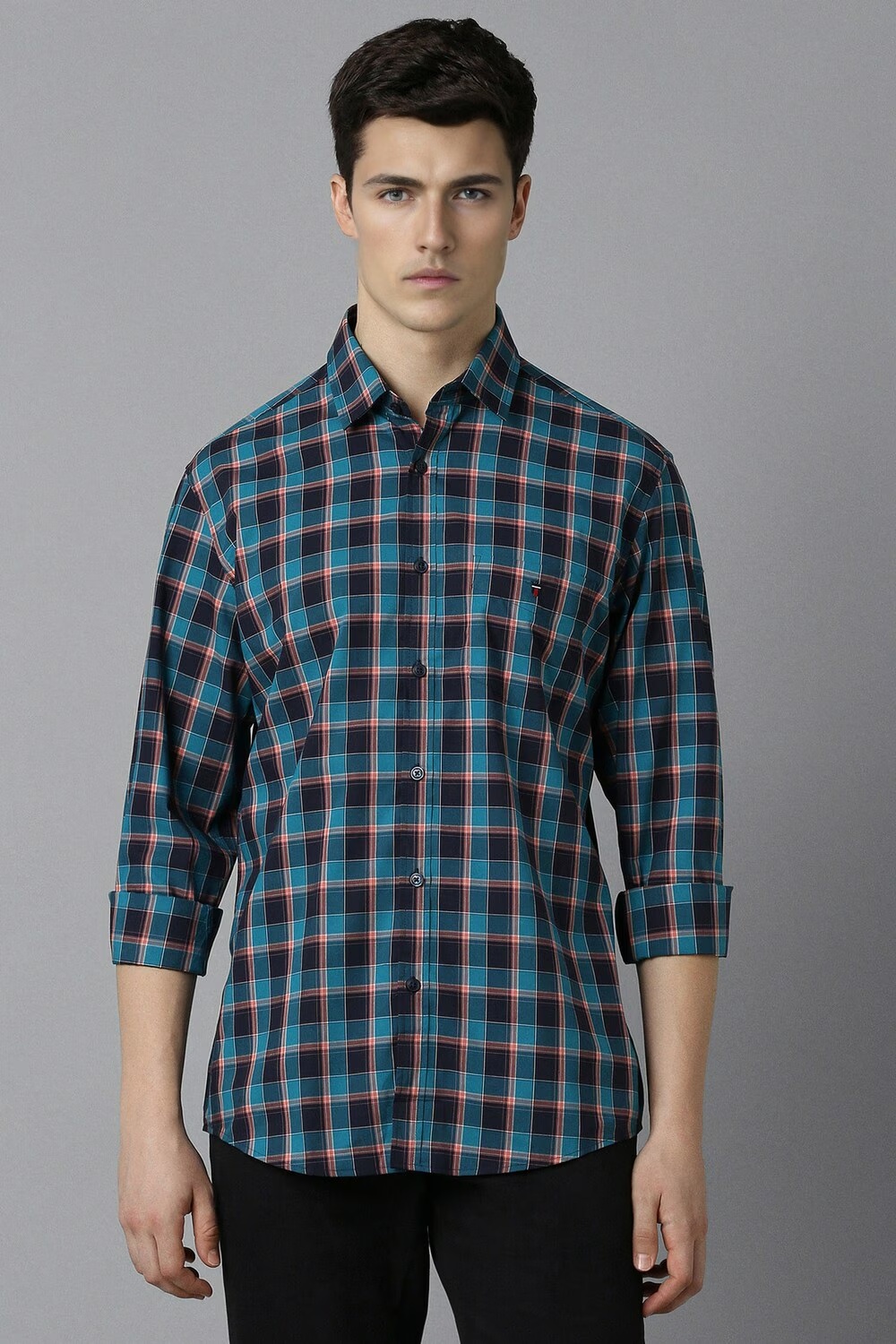 Men Blue Slim Fit Check Full Sleeves Casual Shirt-Blue