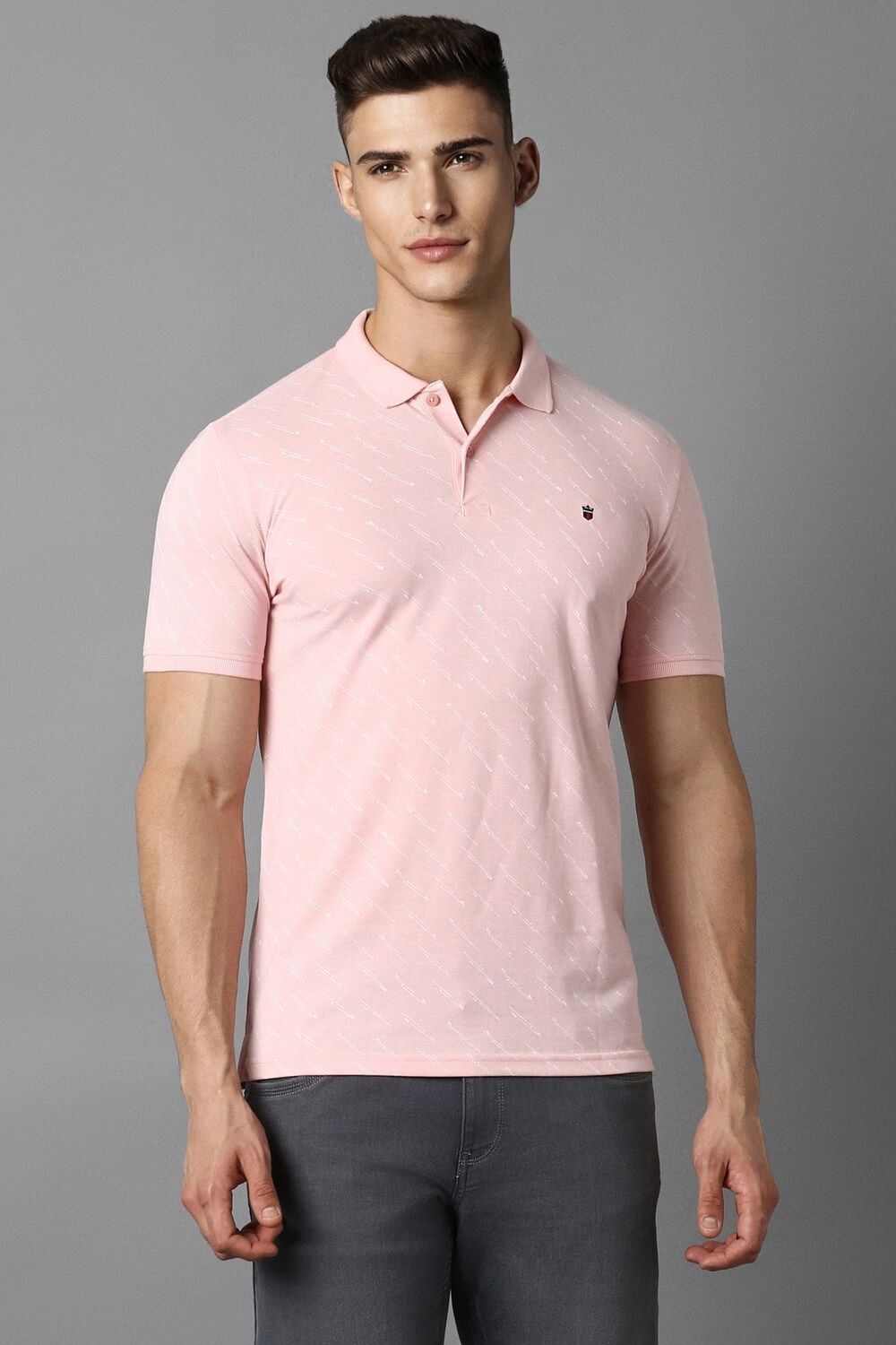Men Pink Print Polo Neck T-shirt-Pink