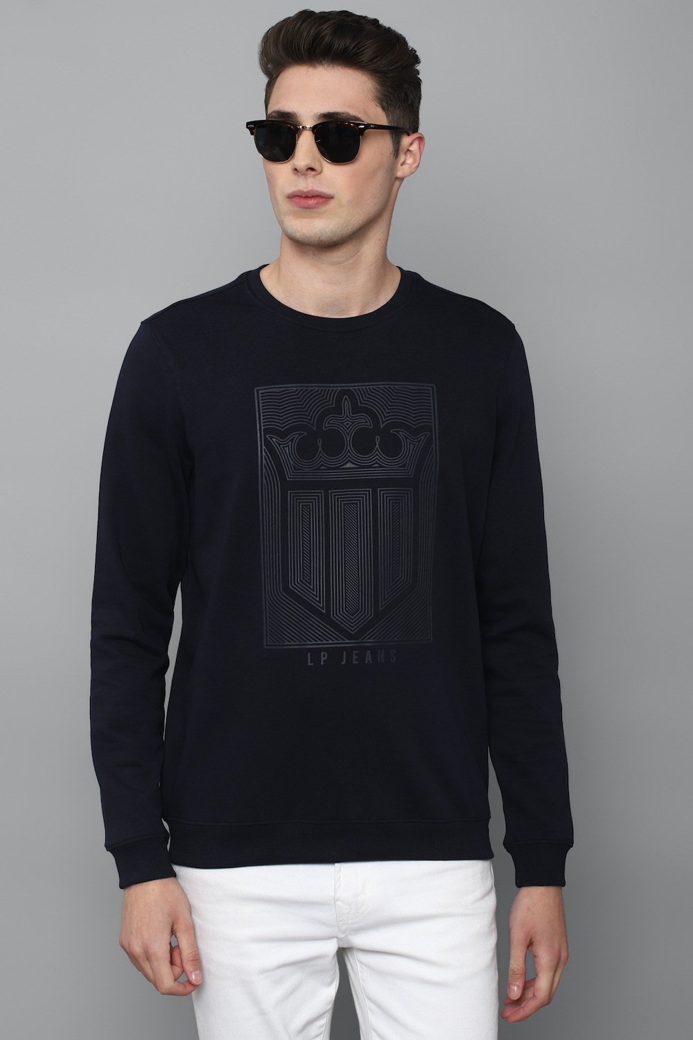 Men Casual Navy Graphic Print Sweatshirt-Navy