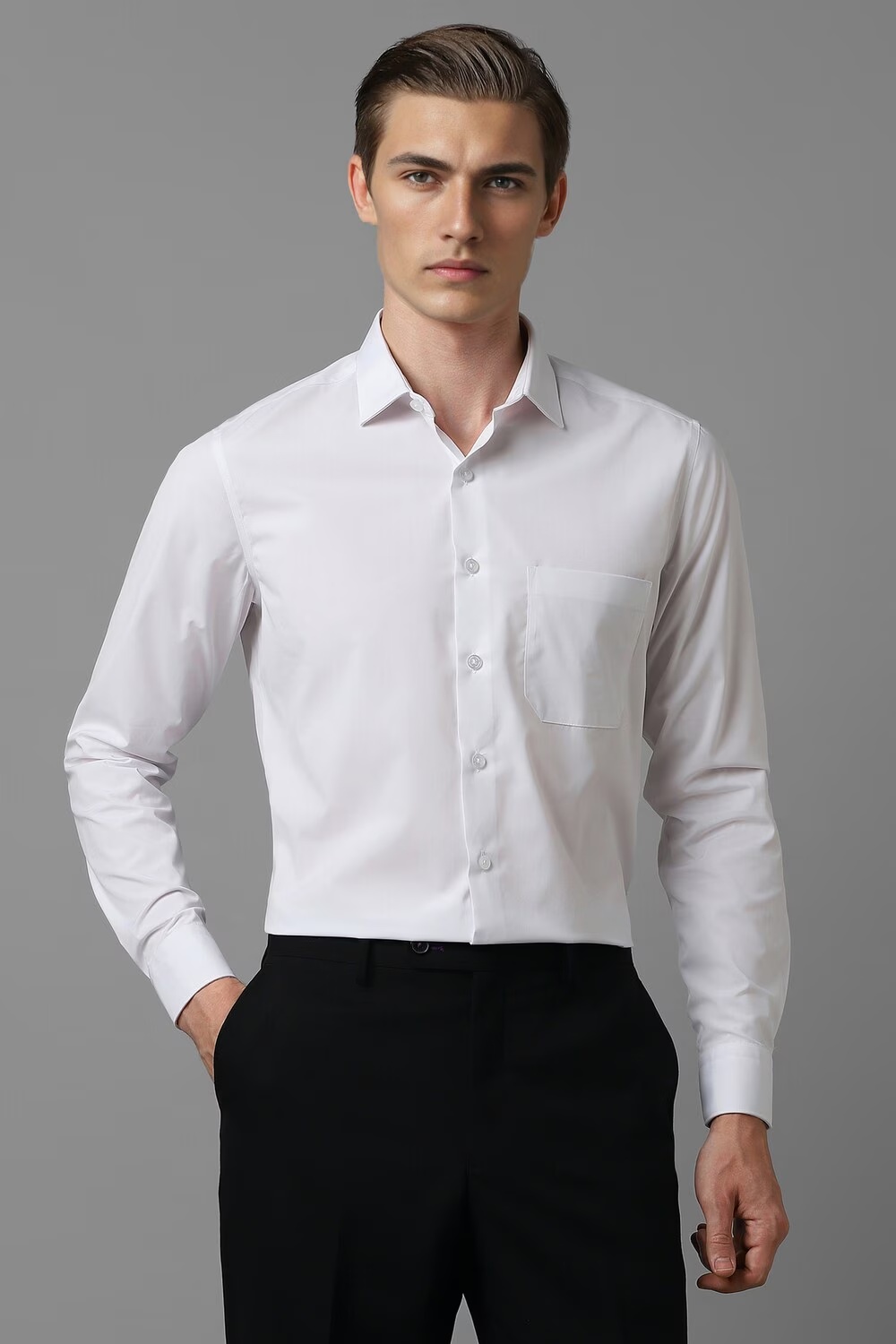 Men White Slim Fit Solid Full Sleeves Formal Shirt-White