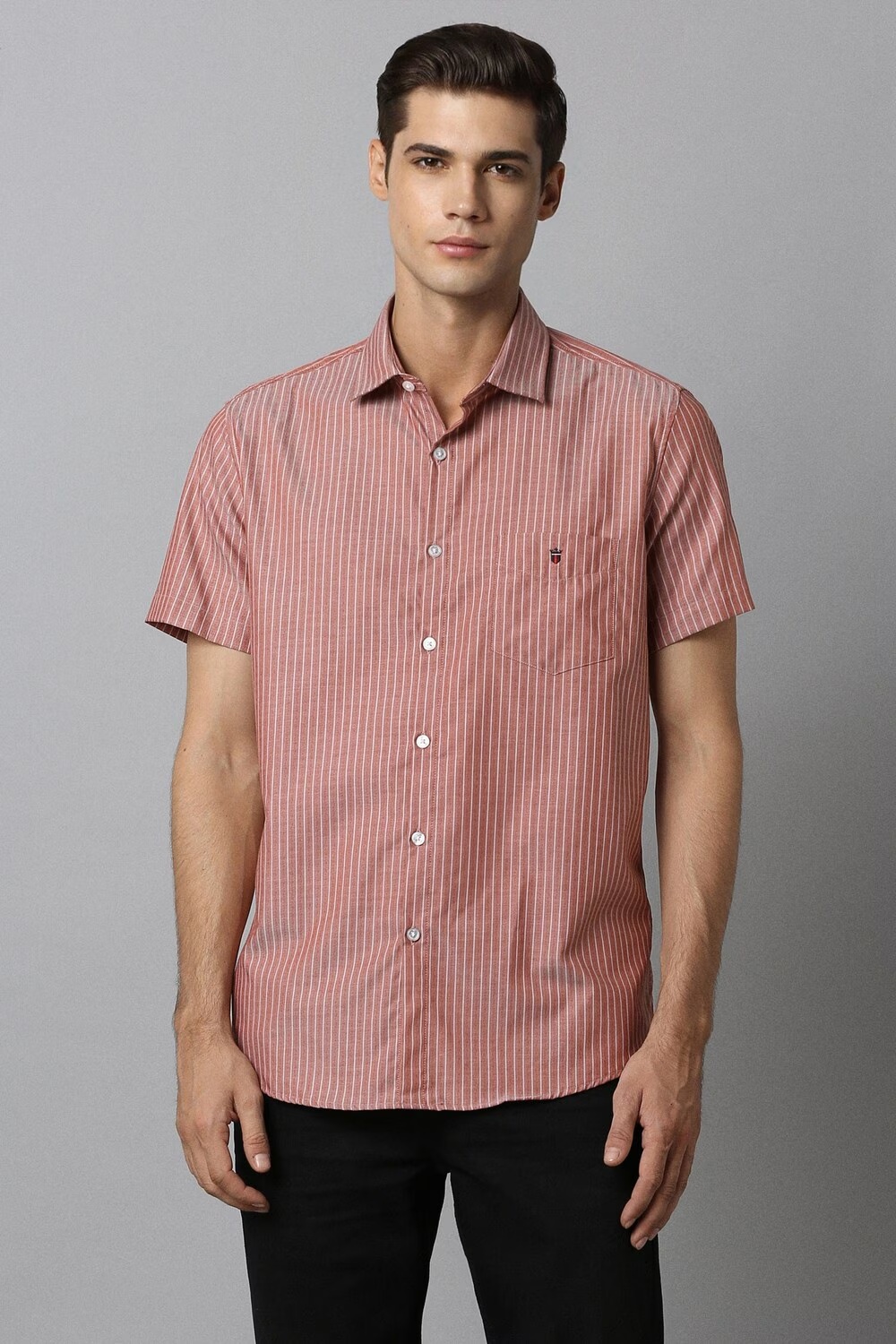 Men Red Slim Fit Stripe Half Sleeves Casual Shirt-Red