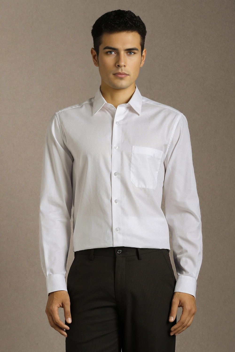 Men White Textured Full Sleeves Formal Shirt-White