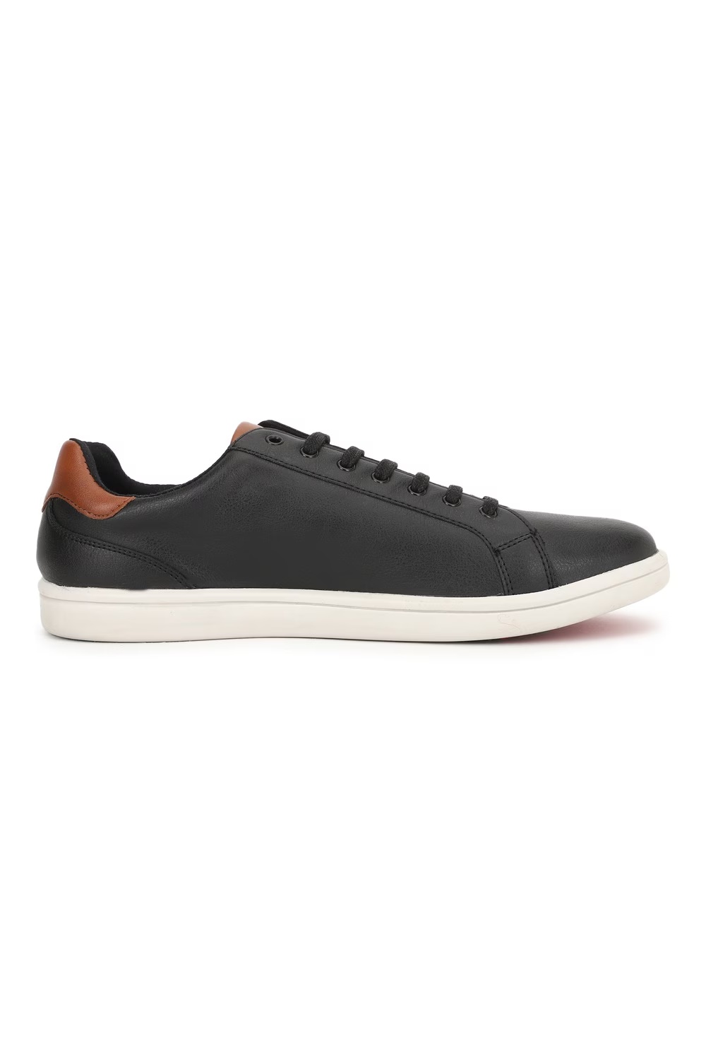 Men Black Leather Sneakers-Black