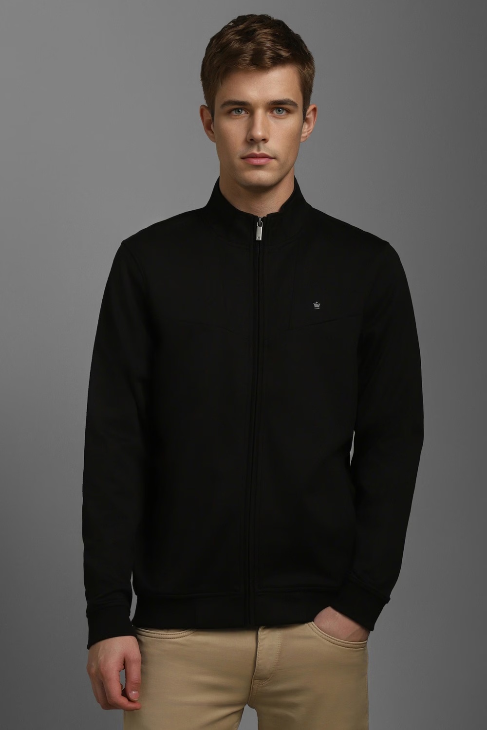 Men Casual Black Solid Sweatshirt-Black