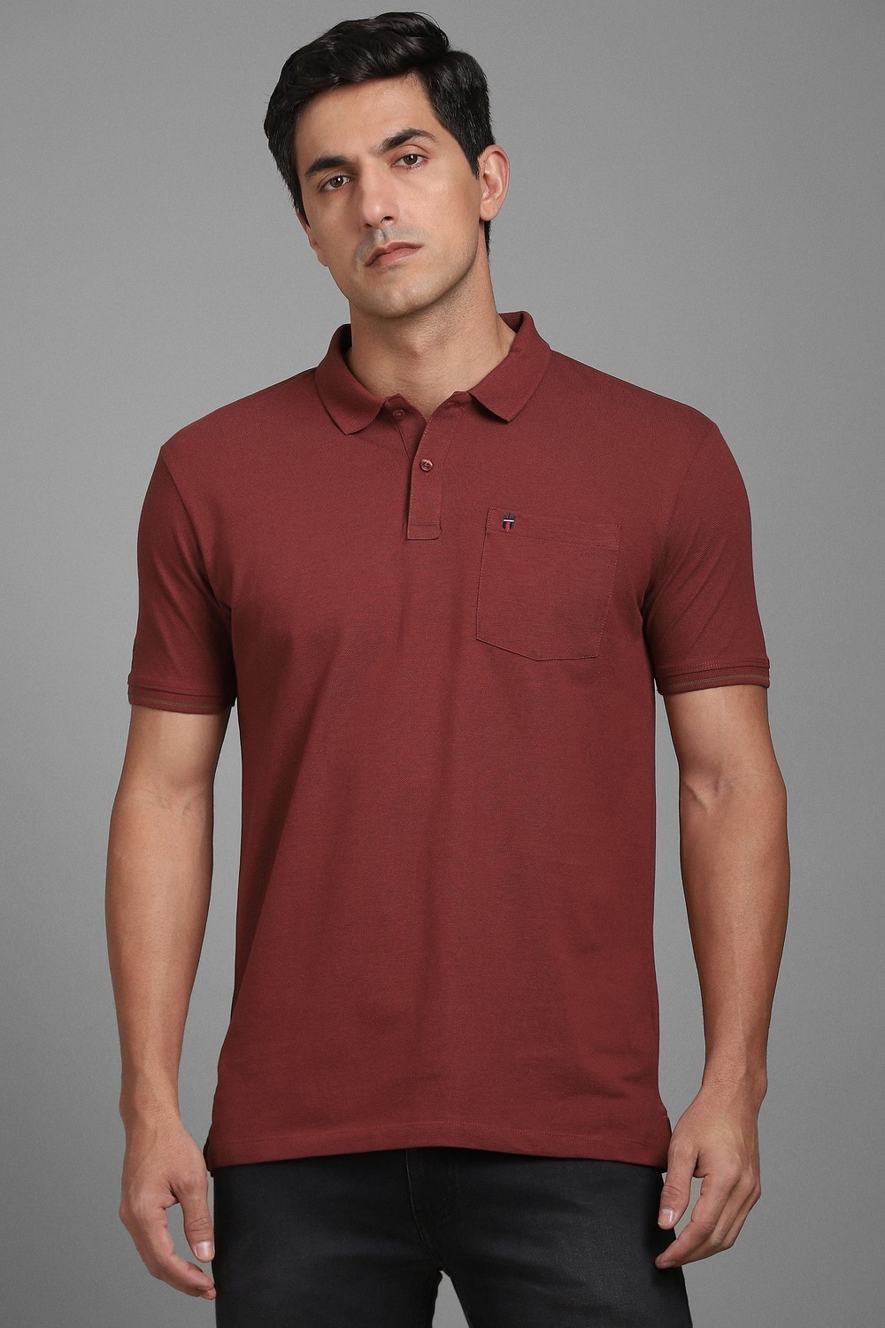 Men Maroon Solid Polo Neck T-shirt-Maroon