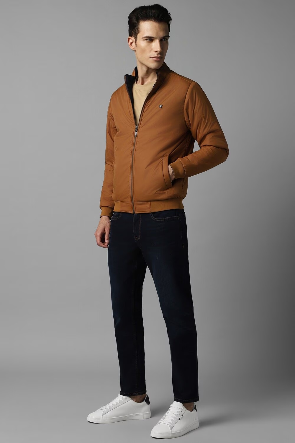 Men Casual Navy Solid Jackets-Navy