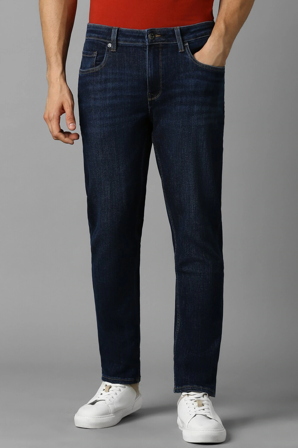 Men Navy Light Slim Tapered Fit Jeans-Navy