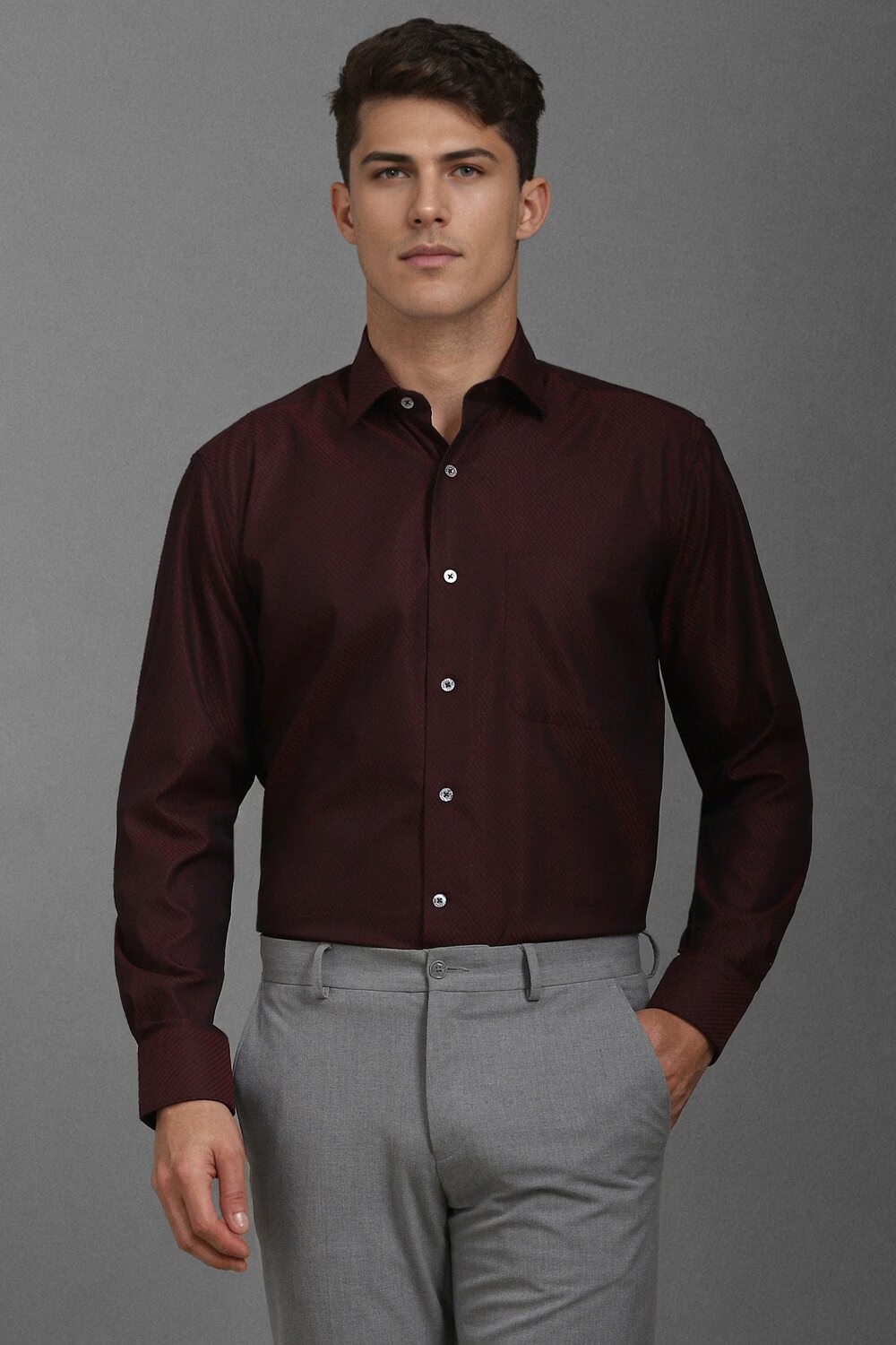 Men Maroon Classic Fit Print Full Sleeves Formal Shirt-Maroon