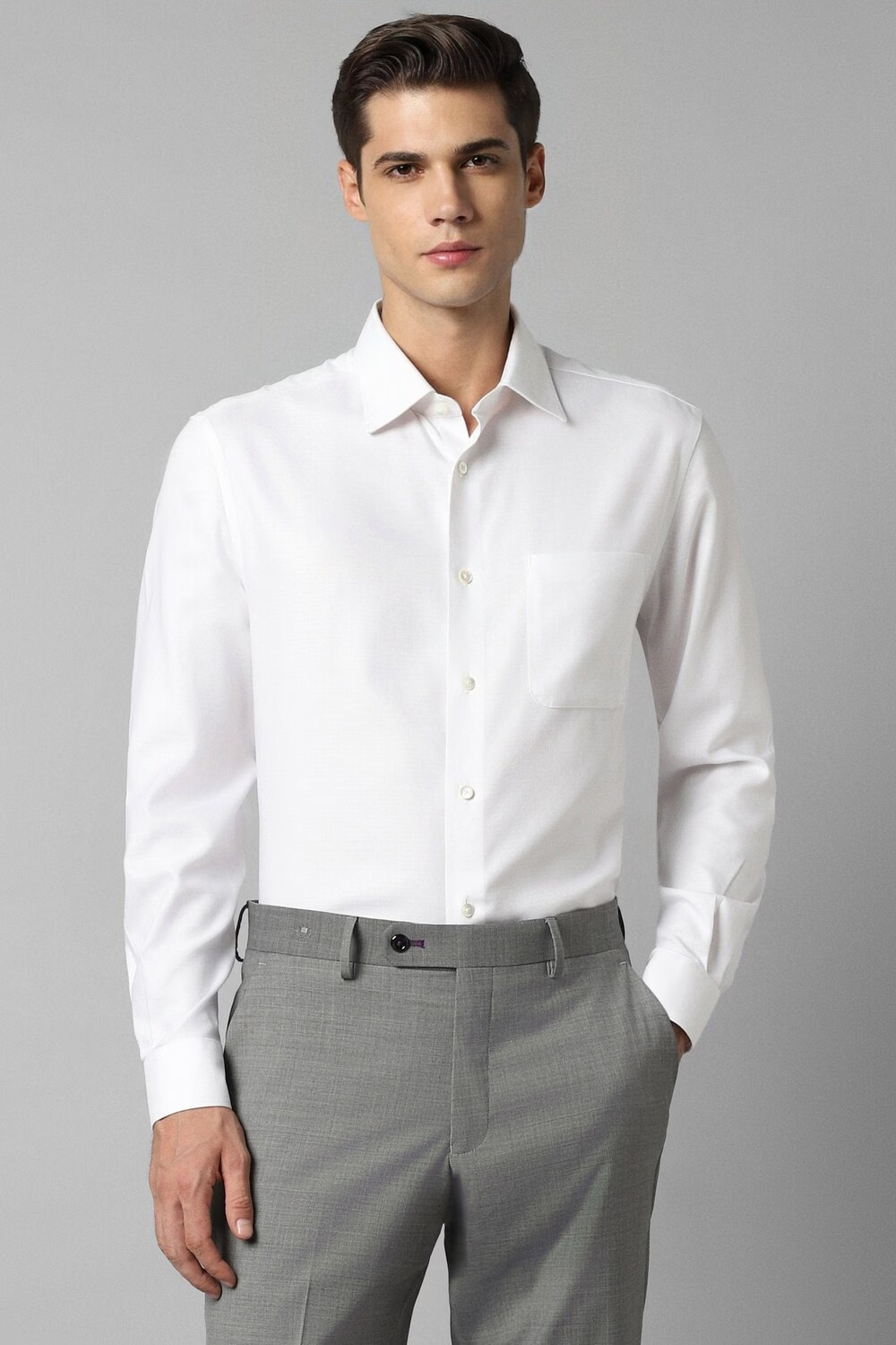 Men White Classic Fit Textured Full Sleeves Formal Shirt-White