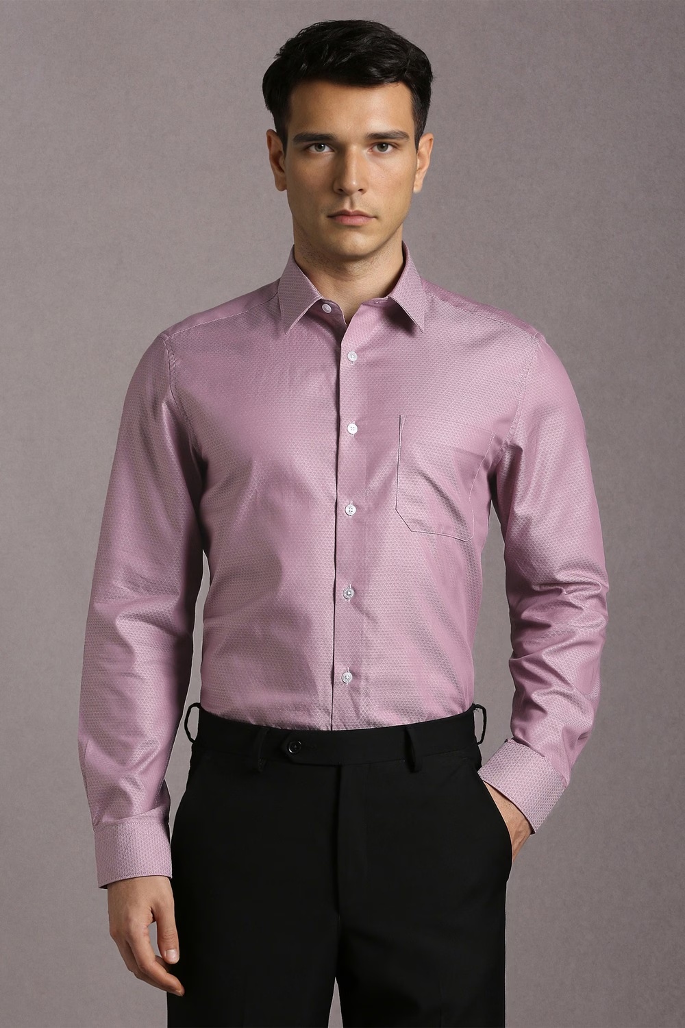 Men Pink Textured Full Sleeves Formal Shirt-Pink