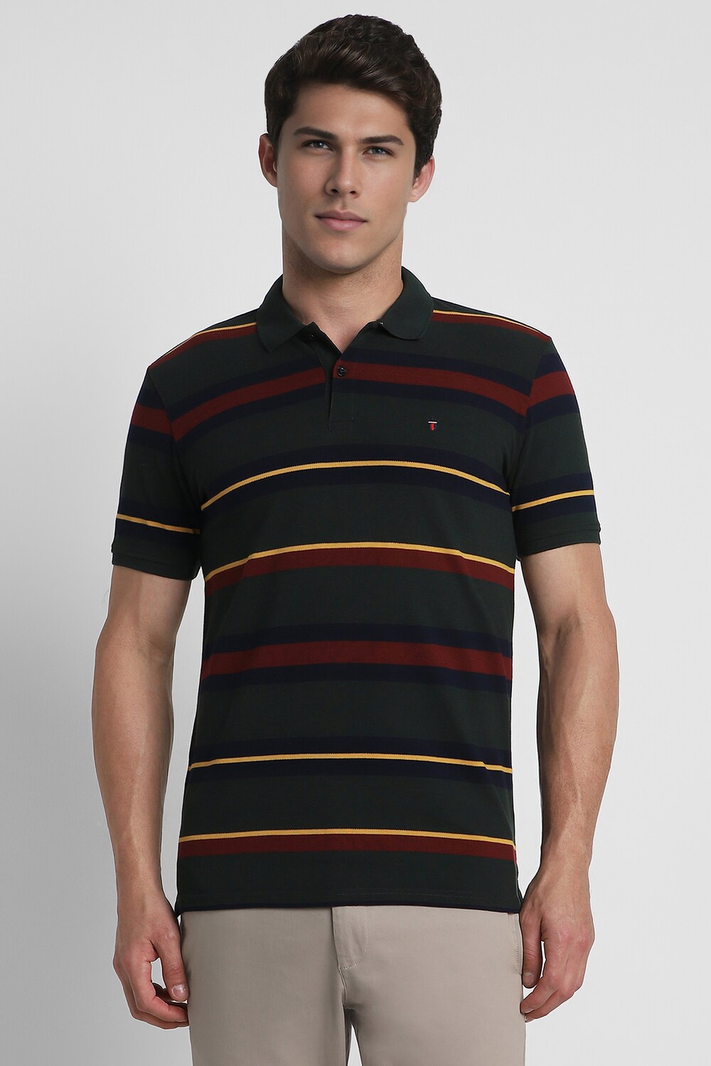 Men Multi Stripe Polo Neck T-shirt-Multi