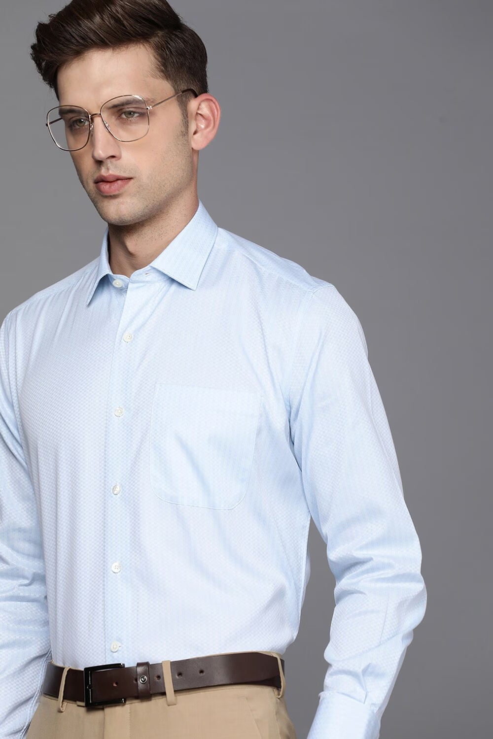 Men Blue Classic Fit Textured Full Sleeves Formal Shirt-Blue