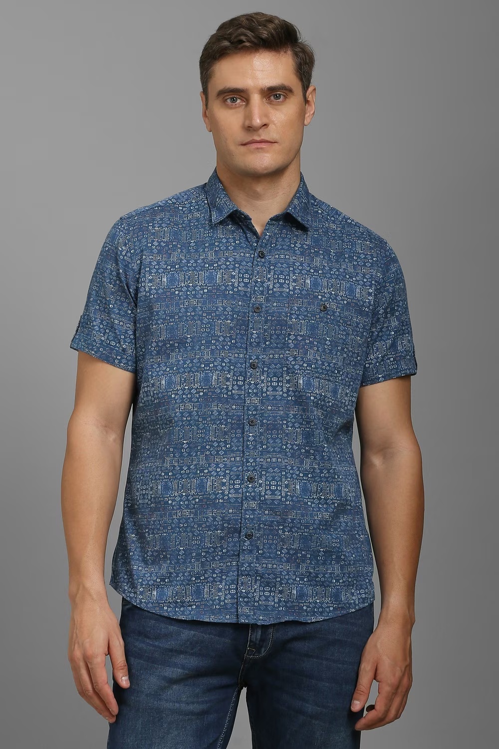 Men Blue Slim Fit Print Half Sleeves Casual Shirt-Blue 1 69273-men-blue-slim-fit-print-half-sleeves-casual-shirt-blue-1.jpg