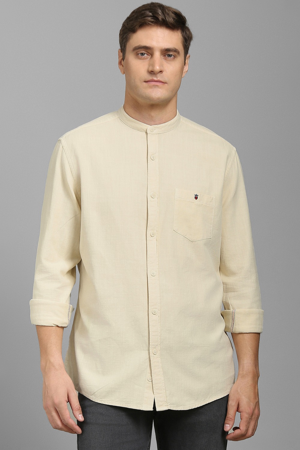 Men Beige Textured Full Sleeves Casual Shirt-Beige
