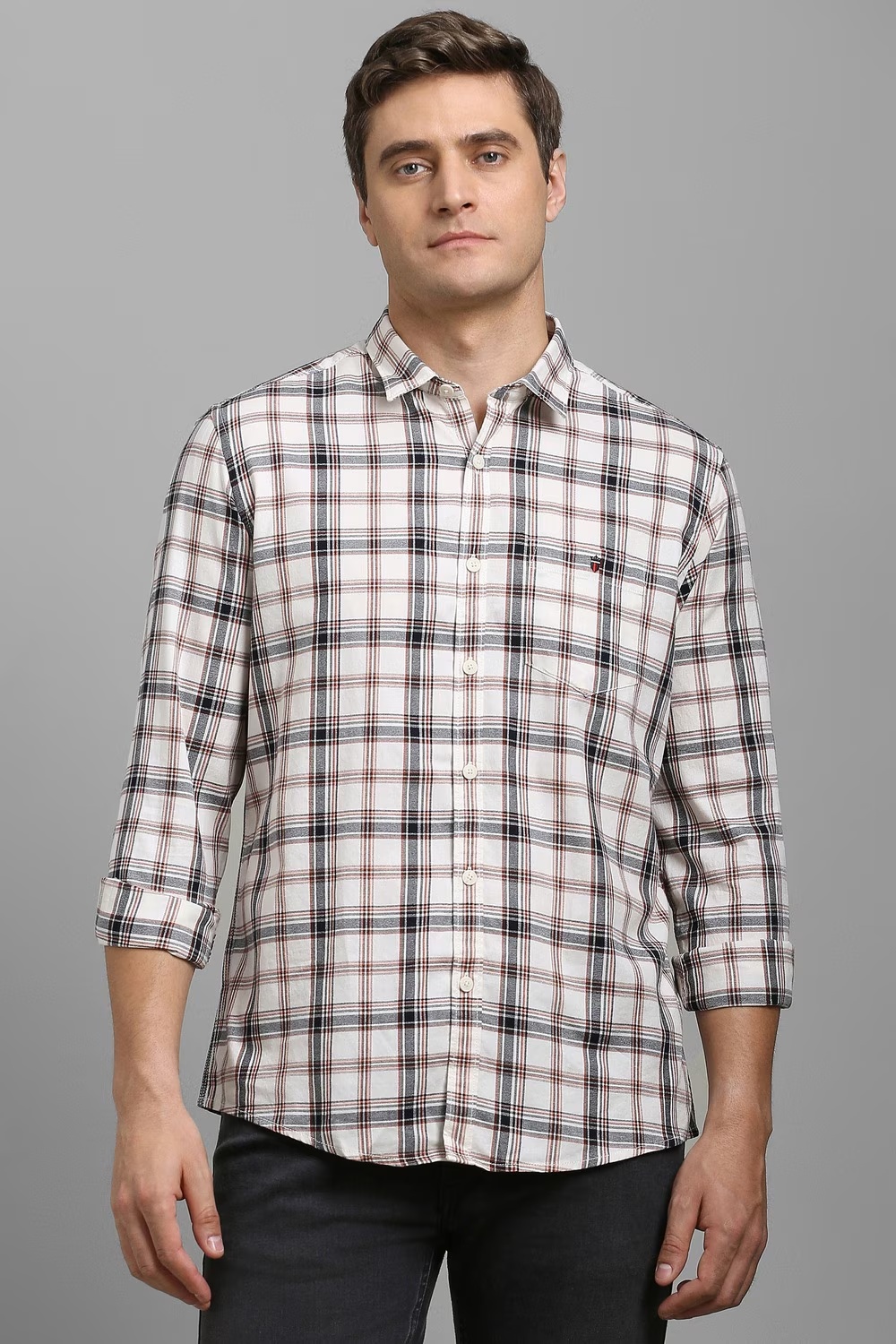 Men White Check Full Sleeves Casual Shirt-White